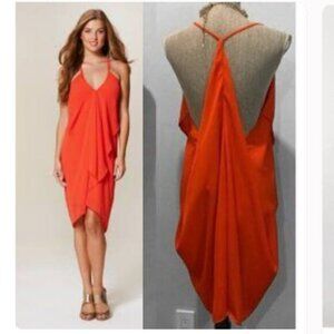 Revamped Coral Orange Drape-front Mini dress
